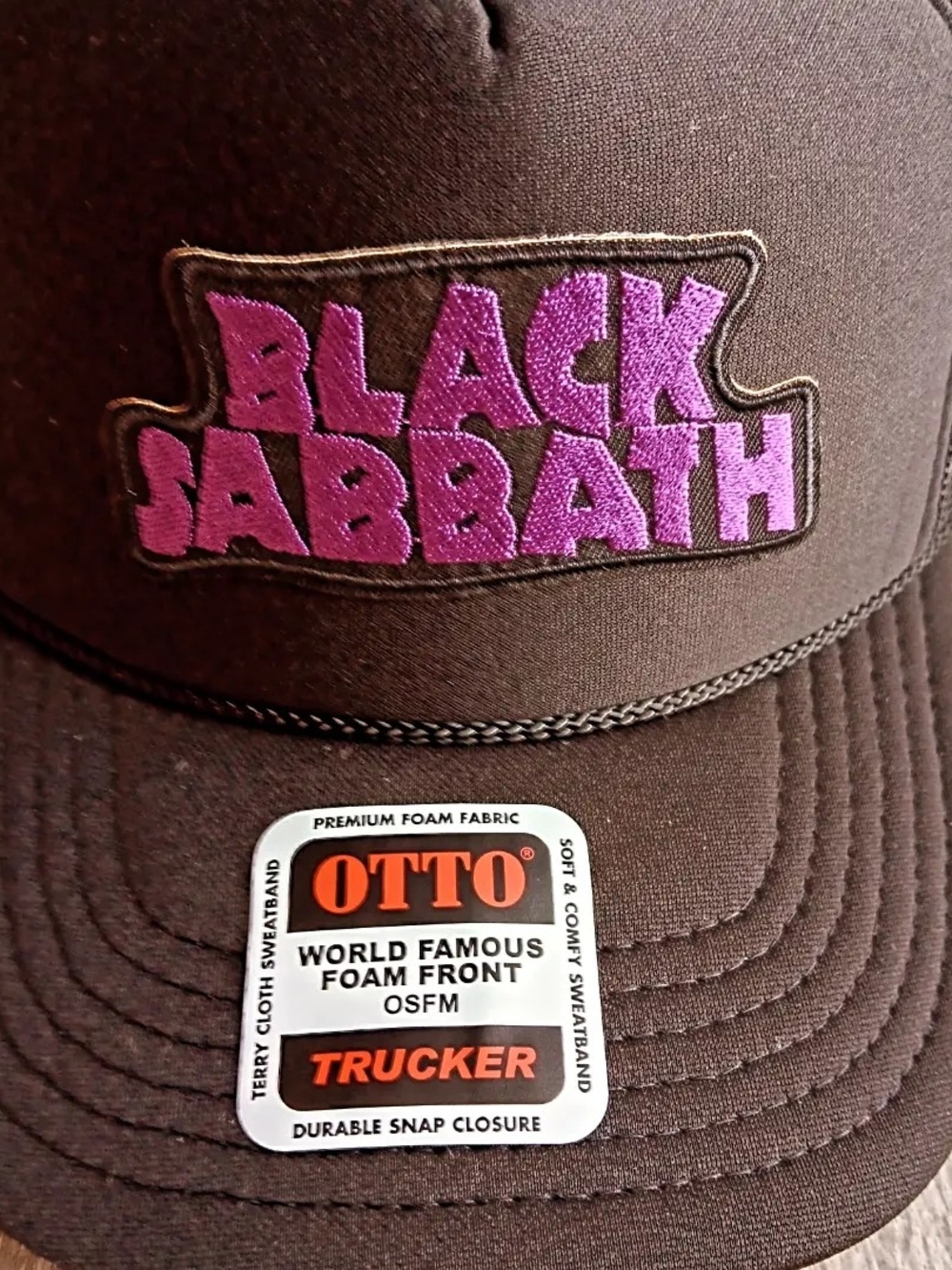 Black Trucker Hat with Purple "Black Sabbath" Patch